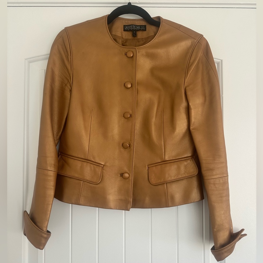 Lafayette 148 New York Gold Leather Jacket